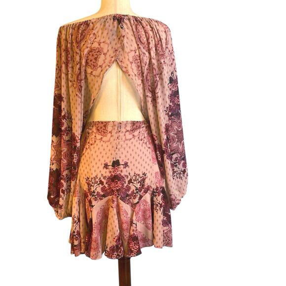 Free People Seven Wonders Mini Dress Long Sleeve Dusty Rose Combo Large NWT - Picture 10 of 11